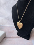 Long Vintage Gold Tone Heart Locket Necklace with Filigree Accents