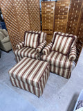 Southwood Pair of Striped Chairs with Rolling Ottoman***HEAVY ITEM***READ DETAILS ON PICK UP POLICY***