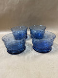 Blue Glass Floral Cereal / Dessert Bowls