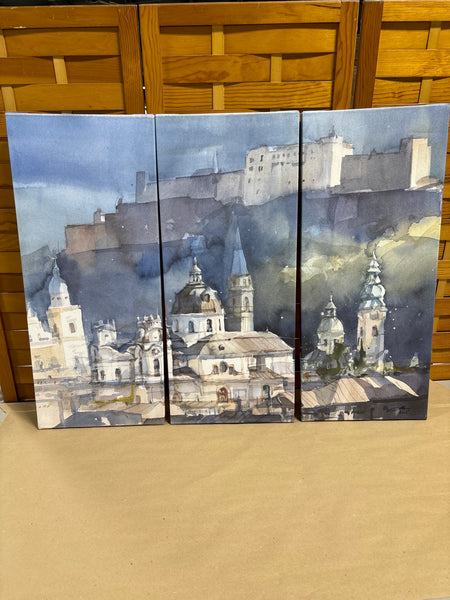 Three Canvas Panels of Salzberg; Signed