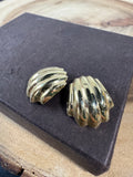 14K Gold Scalloped Shell Dome Clip Earrings