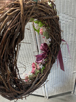 Faux Pink Floral Grapevine Wreath