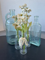 5-Piece Bud Vases & Blue Bottles with Faux Florals Lot