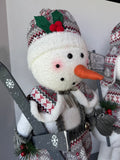 Pair of Cozy Gray Sweater Winter Standing Plush Snowmen Decor