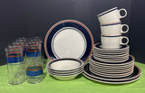 32-Piece Newcor Japan Satellite Navy Blue Stoneware China Set