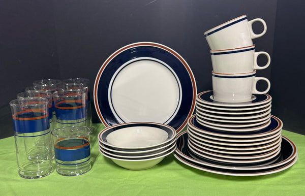 32-Piece Newcor Japan Satellite Navy Blue Stoneware China Set