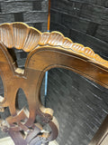 Trouvailles Furniture Co. Inc. Carved Arm Chair with Blue Leather Seat