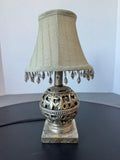 Ornate Resin Accent Lamp with Bead Fringed Shade (WORKS)