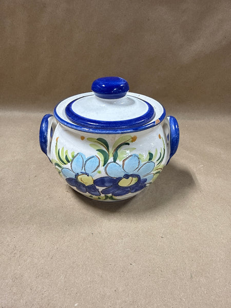 Hand Painted Floral Pottery Dish With Lid