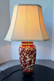 Red & Beige Floral Ceramic Vase Lamp (WORKS)