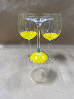Set Of 3 Handpainted Sunflower Wine Glasses