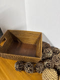 Basket Of Grapevine And Straw Orbs