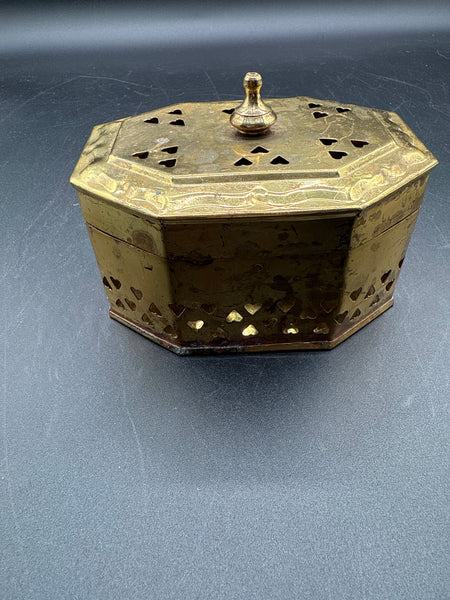 Small Brass Cricket Box With Heart Shape Cutouts