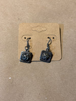 Silver Tone Earrings with Rose