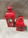 Red Metal Lantern Candle Holders — Pair