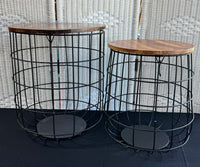 Pair of Allen + Roth Wood Topped Iron Basket Side Tables or Plant Stands