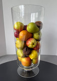 XL Clear Glass Pedestal Hurricane with Faux Fruit Arrangement