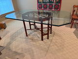 Glass Top Dining Table with Wooden Asian Style Base, NO CHAIRS***HEAVY ITEM***READ DETAILS ON PICK UP POLICY***