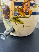 J. Thomas Signed & Hand Painted Vintage Pottery Crock Beverage Dispenser