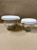 Pampered Chef Clear Glass Measuring Mixing Bowls With Lids - Pair