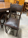 1880's German/French Huntsman's Hand Carved Oak Dining Table with Leaf, and (6) Henry II Revival Chairs ***HEAVY ITEM***READ DESCRIPTION CAREFULLY***