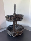 2-Tier Dark Brown Woven Basket Stand