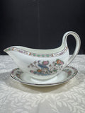 Wedgwood England Kutani Crane Gravy Boat with Attached Underplate (E)