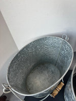Pair of Leaf Embossed Oval Galvanized Tin Buckets