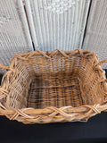 Solid Large Primitive Style Woven Rectangular Basket with Handles
