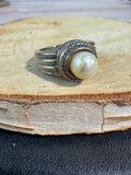 Bohemian Sterling Silver Faux Pearl Ring SIZE 5