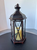 Distressed Black Metal Lantern with Botanical Pillar Candle