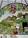 Joan Baker Designs Wine & Cheese Arched Stained Glass Hanging Panel