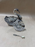 Pair Of Small And Large Vintage Sterling Silver Swan Salt Cellars