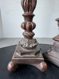 Pair of Elements Ornate Heavyweight Brown Resin Pillar Candle Holders