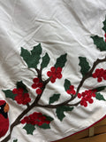 White Velvet Cardinal Christmas Tree Skirt