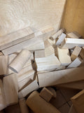 Hand Made Wooden Toy Box with Some Basic Blocks