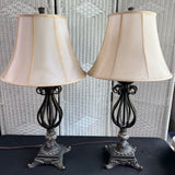 Pair of Ornate Metal, Resin & Marble Table Lamps (WORKS)