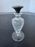 Floral Etched Vintage Glass Perfume Bottle with Sterling Silver Accented Stopper