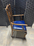 Trouvailles Furniture Co. Inc. Carved Arm Chair with Blue Leather Seat