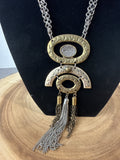 Hammered Mixed Metal Modernist Kinetic Pendant Necklace