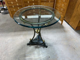 Neoclassical Style Brass & Metal Side Table with Glass Top