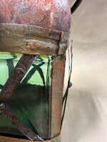 Italian Style Green Glass Decanter Wrapped In Leather With Handle READ DESCRIPTION