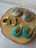 Trio of Teal Enamel Gold Tone Earrings (B)