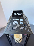Black Metal Scroll Lantern with Flameless Candle DECOR ONLY (CANDLE DOES NOT WORK)