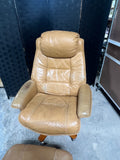 Hjellegjerde Mobler Leather Chair on Casters with Ottoman