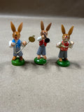 Lot Of 3 Erzgebirge Handmade Wooden Bunny Rabbit Music Band Figurines — Made In Germany