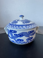 Blue & White Chinoiserie Chinese Dragon Covered Casserole