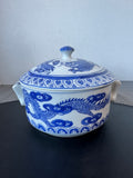 Blue & White Chinoiserie Chinese Dragon Covered Casserole