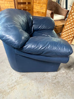 Blue Vinyl/Faux Leather Chair and Ottoman