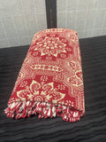 Red & Cream Blanket with Tasseled Edges